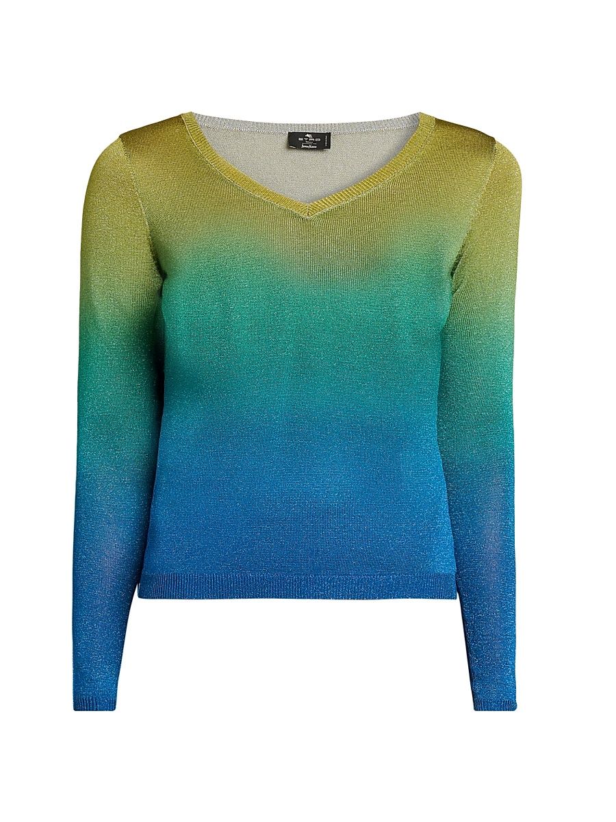 Women's Gradient Metallic Knit Sweater - Multicolor Blue Base - Size 10