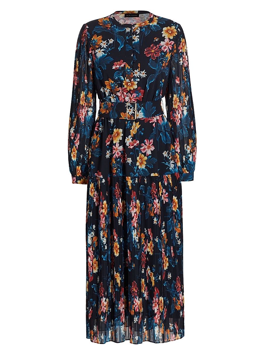 Women's Rey Belted Floral Midi-Dress - Paradise Print - Size Medium