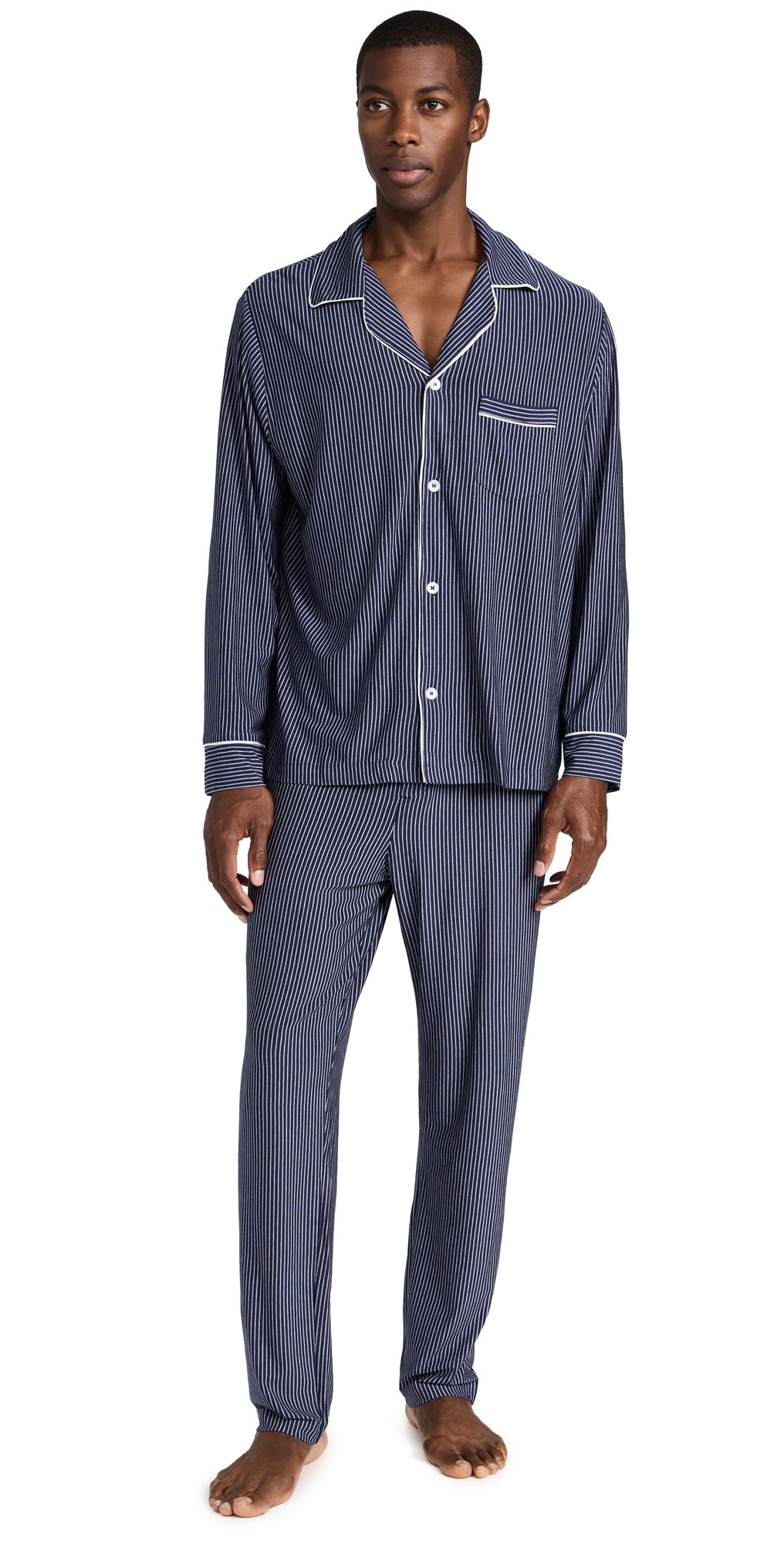 Eberjey William Modal Striped Long PJs Duo Stripe True Navy/Ivory L