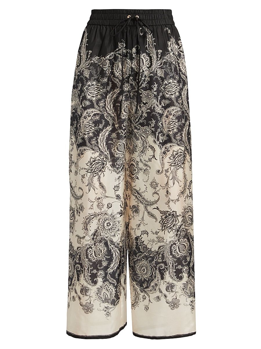 Women's Rhiannon Silk Relaxed Pants - Cream Black Floral - Size 6