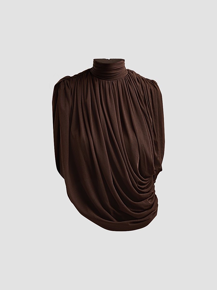 Women's Sav Draped Mock Turtleneck Top - Chocolate - Size XS