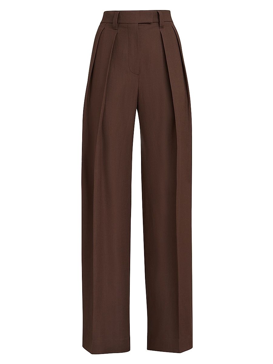 Women's Viscose and Linen Fluid Twill Sartorial Wide Trousers - Cocoa - Size 14