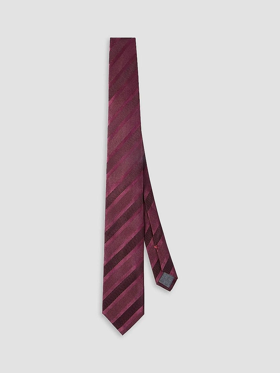 Men's Texured Tone-on-Tone Stripe Silk Tie - Cherry