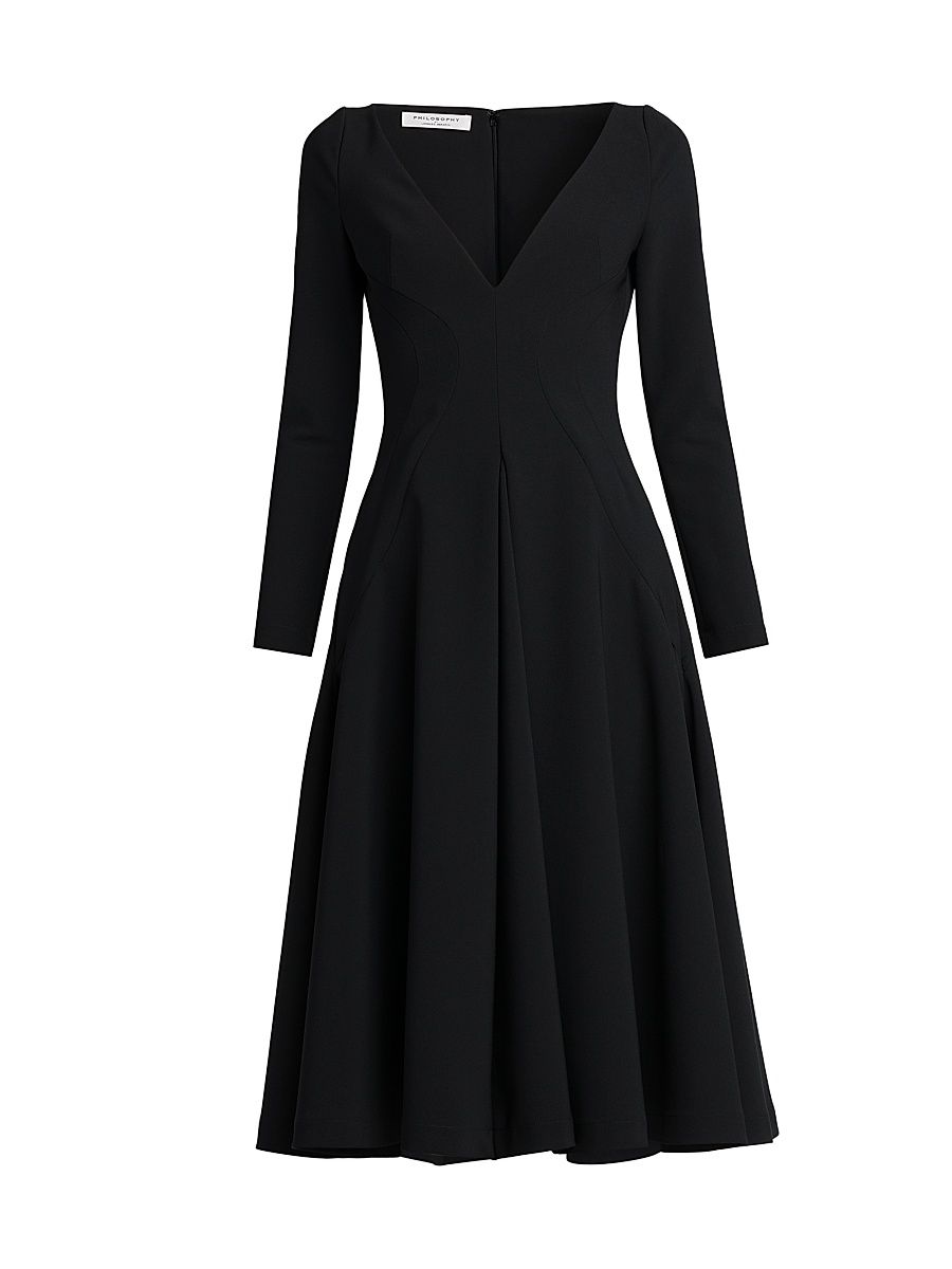 Women's Crepe V-Neck A-Line Dress - Black - Size 0