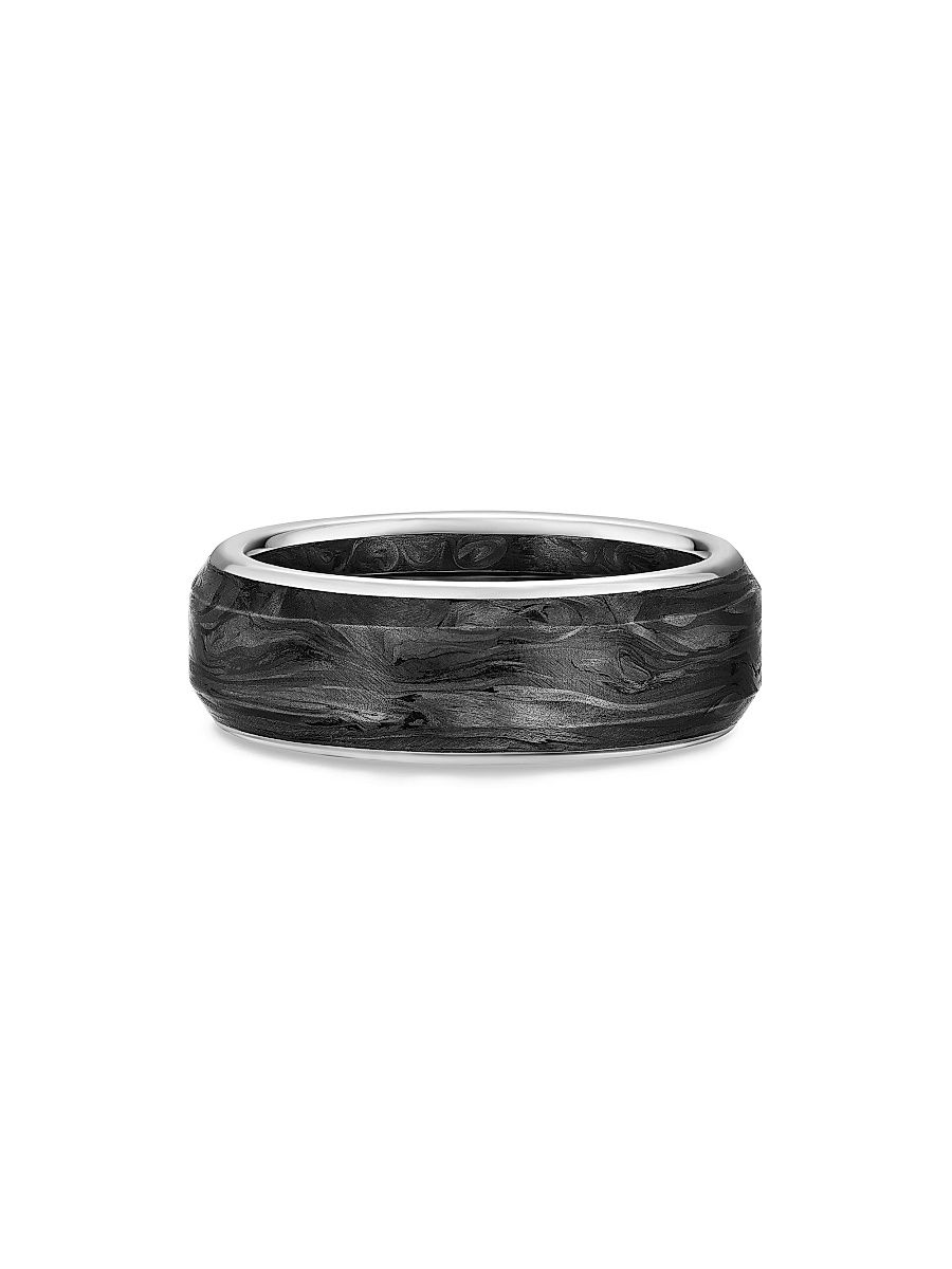 Men's Streamline Band Ring in 18K White Gold - Forged Carbon - Size 9