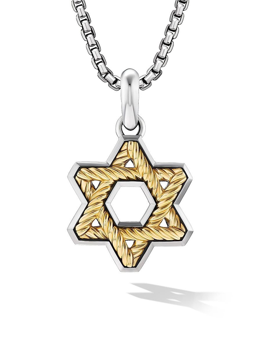 Men's Cable Star of David Amulet in Sterling Silver with 18K Yellow Gold, 19MM - Silver