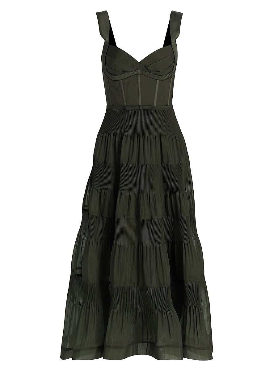 Women's Tiered Midi-Dress - Olive - Size 10