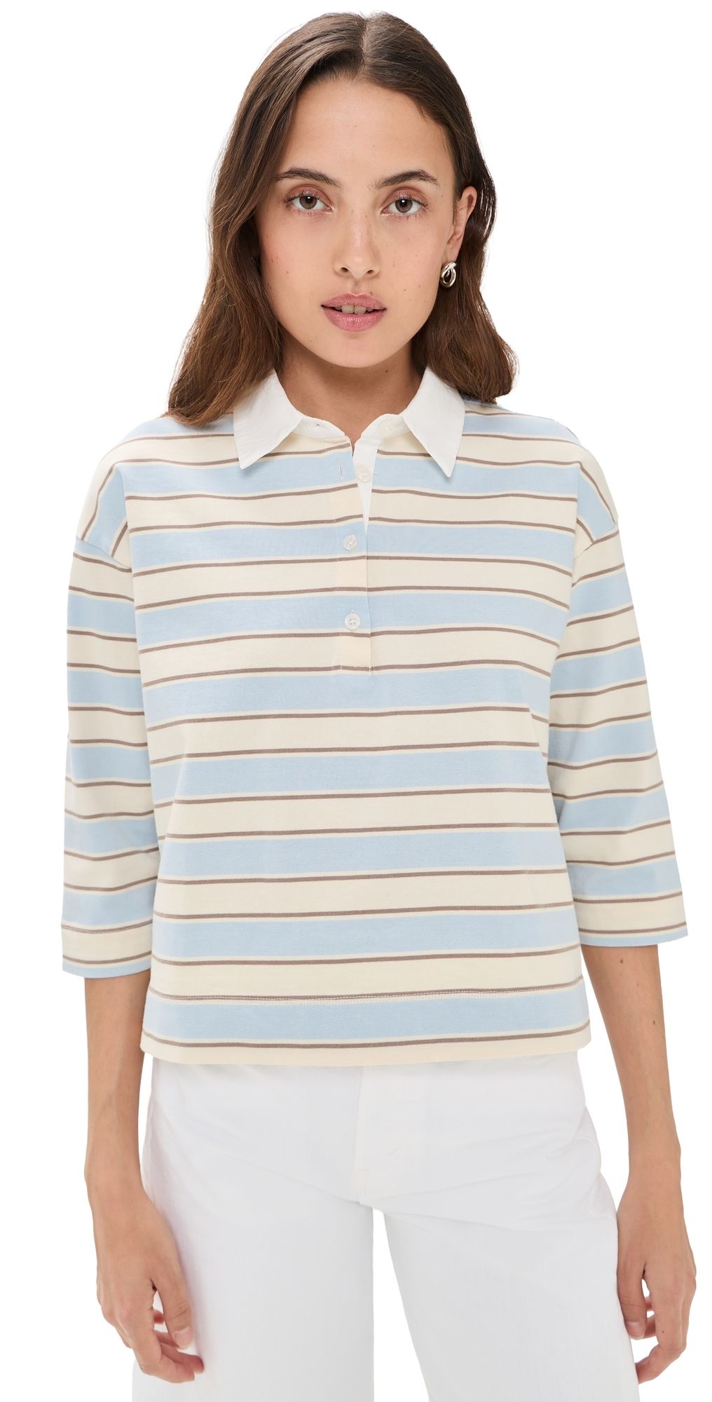 perfectwhitetee Daria Cotton Rugby Shirt Powder Blue Stripe S