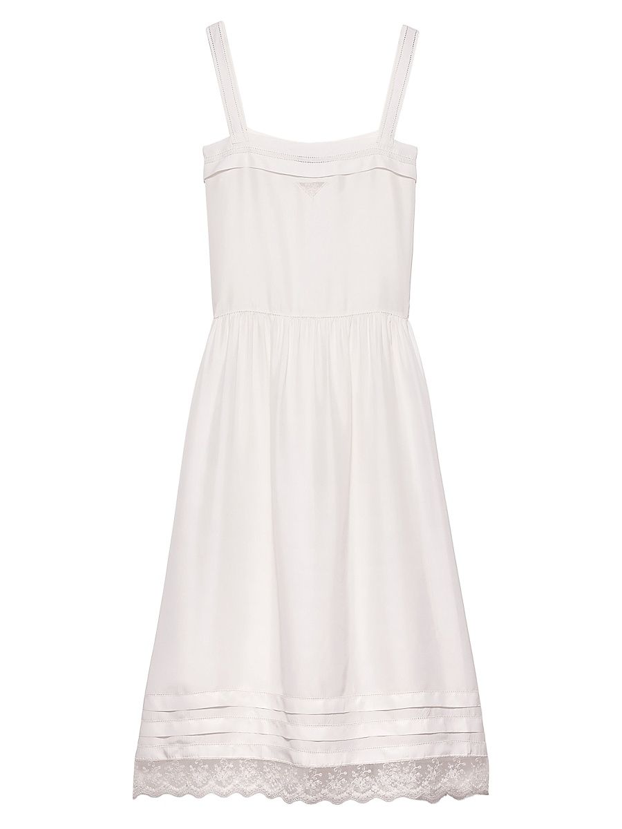 Women's Embroidered Old Washed Silk Dress - Beige - Size 10
