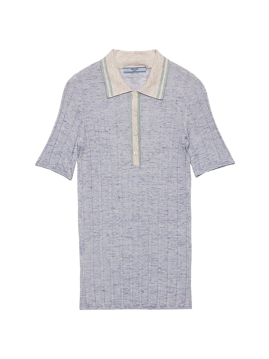 Women's Cashmere, Silk and Linen Polo Sweater - Blue - Size 8