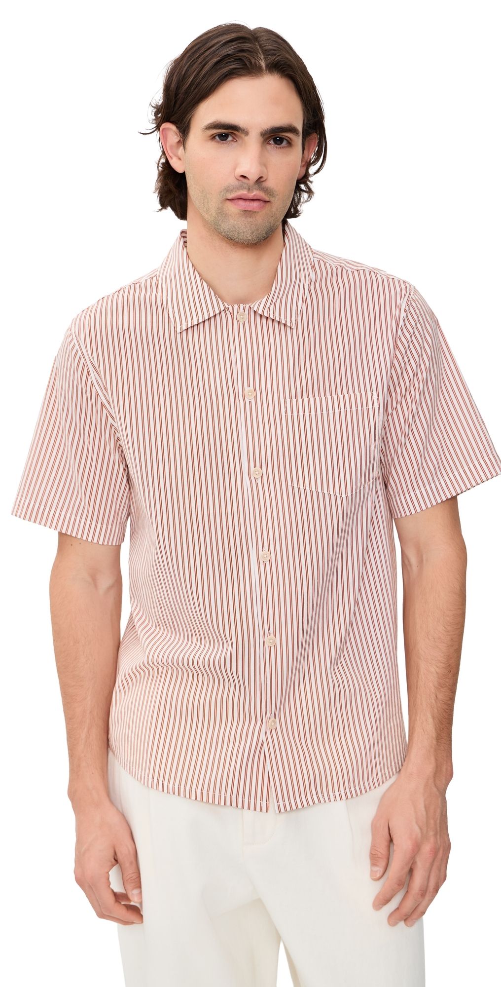 ASHER Rick Striped Camp Shirt Terra Cotta Stripe M