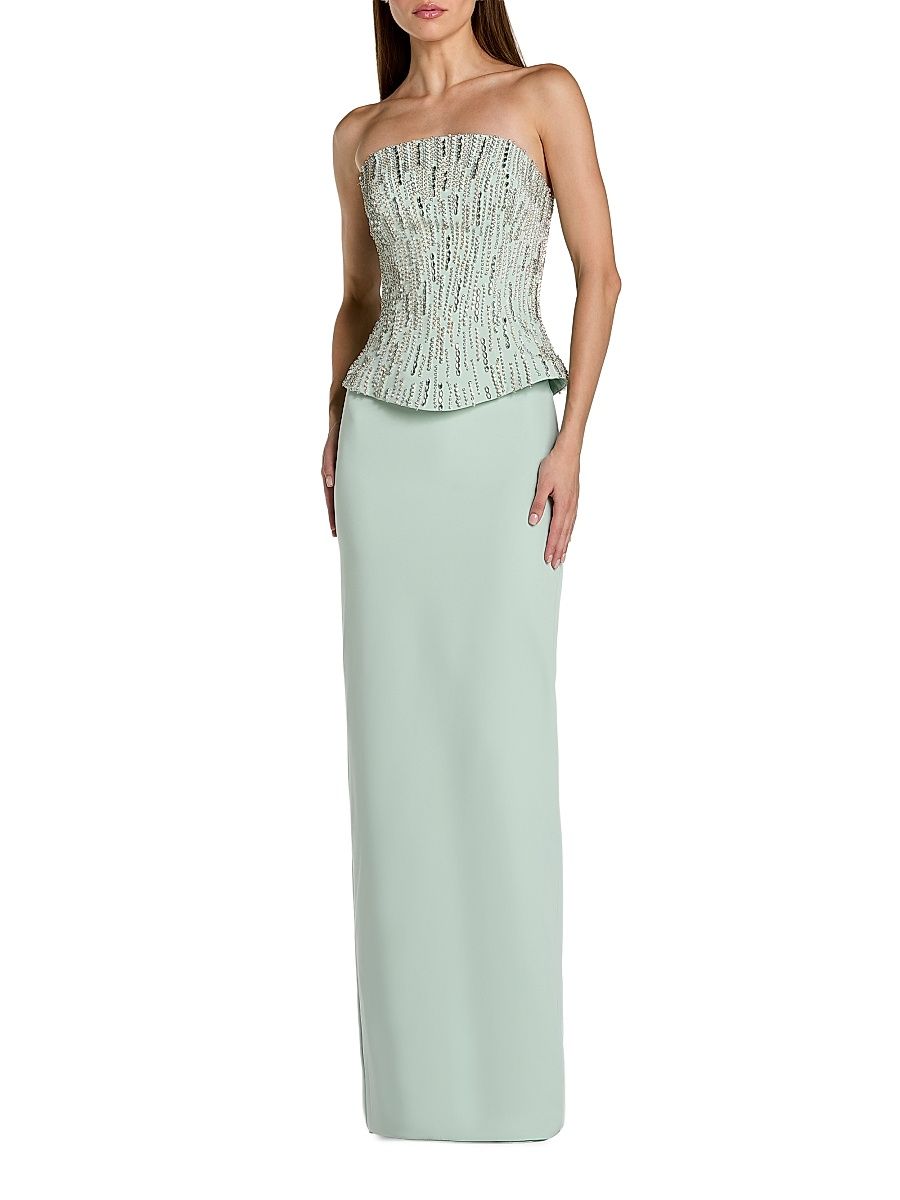 Women's Embellished Corset Strapless Column Gown - Mint - Size 12