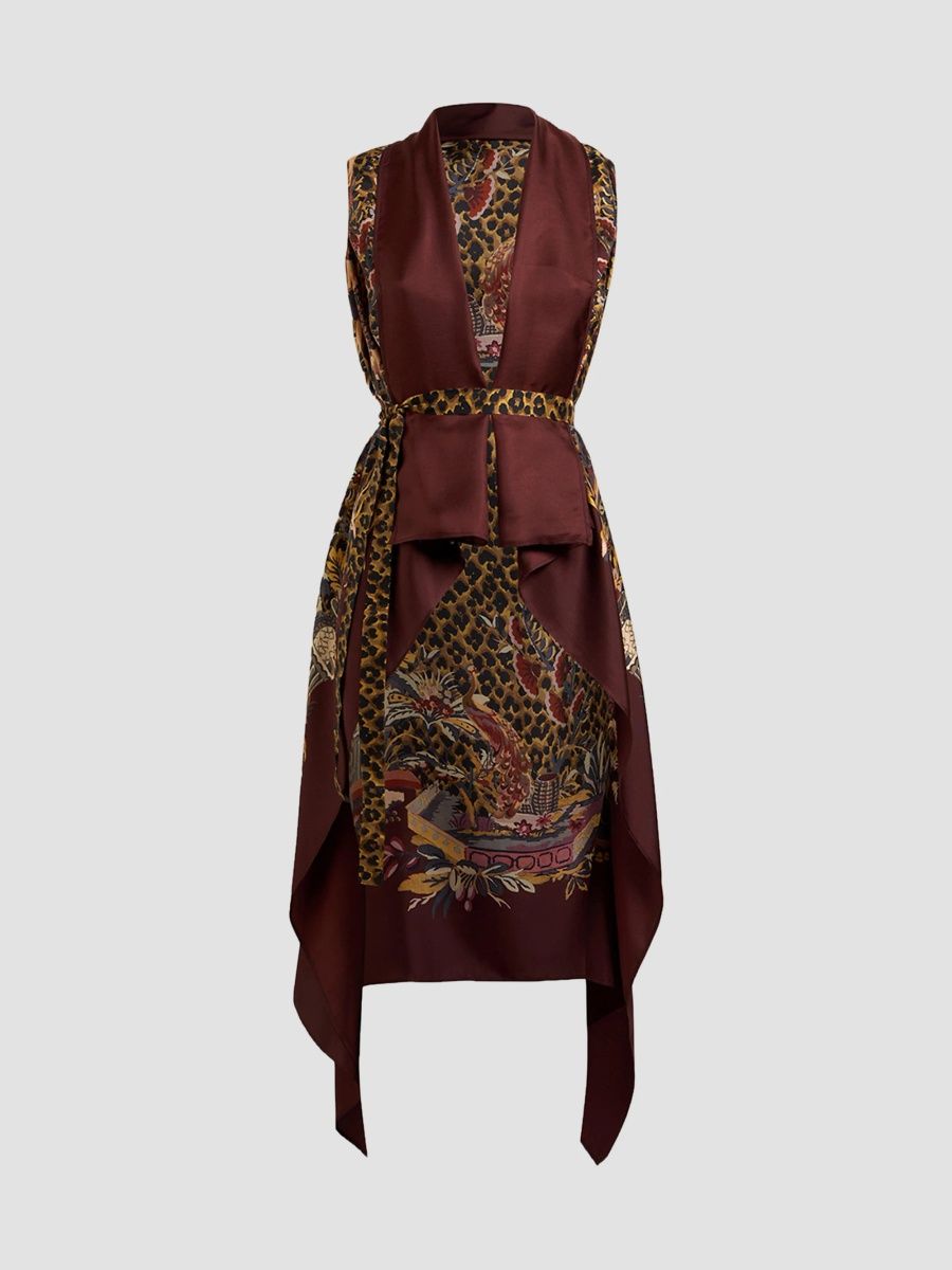 Etro Women's Leopard-Print Silk Foulard Vest - Dark Red