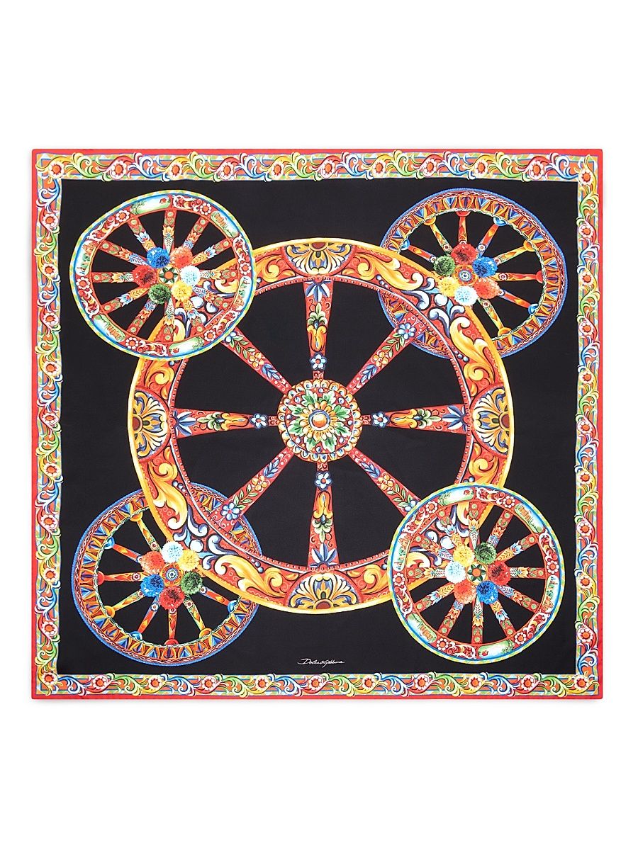 Women's Printed Silk Foulard - Multi Cart Wheels