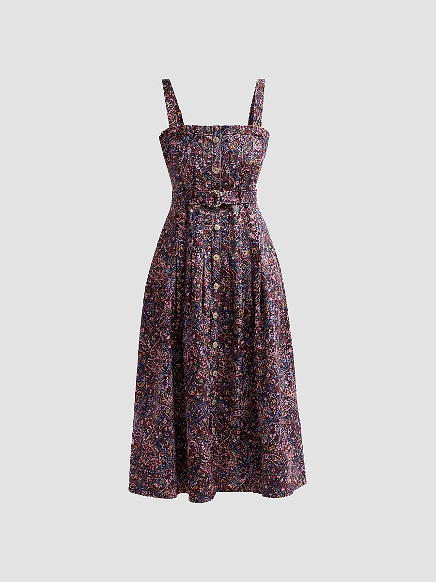 Women's Branwen Paisley Denim Midi Dress - Black Multi - Size 16
