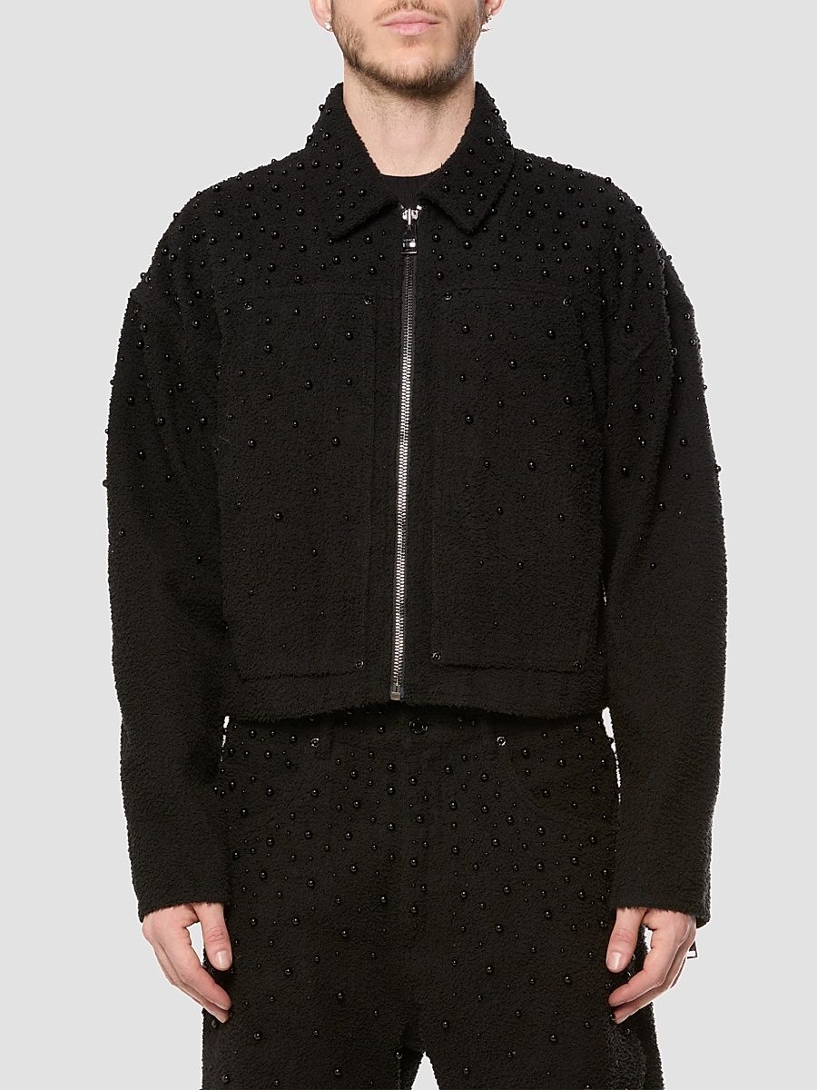 Purple Brand Men's Imitation Pearl-Embellished Cotton-Blend Crop Jacket - Black - Size XXL