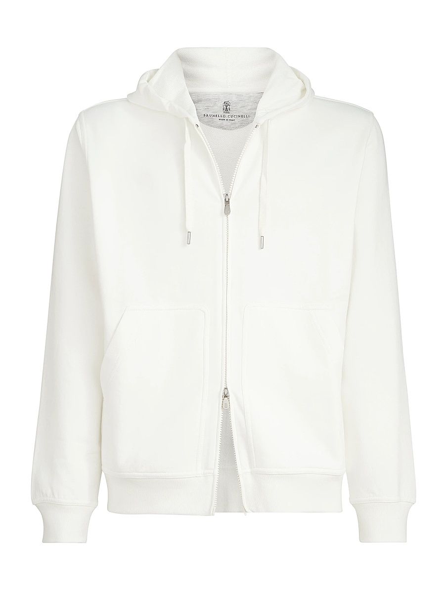 Men's Techno Cotton French Terry Hooded Sweatshirt with Zipper - Off White - Size XXXL