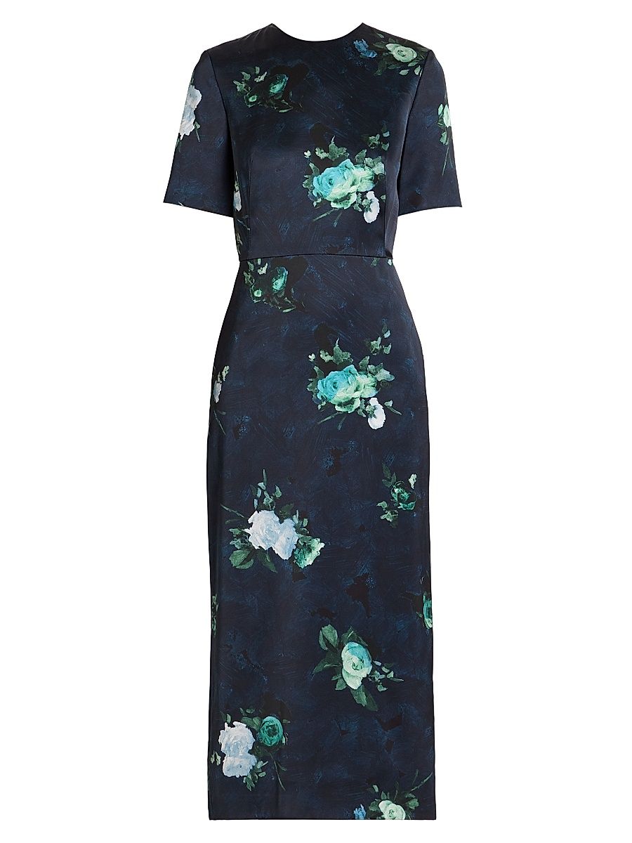 Women's Floral Sheath Midi-Dress - Abstract Rose Navy - Size 10
