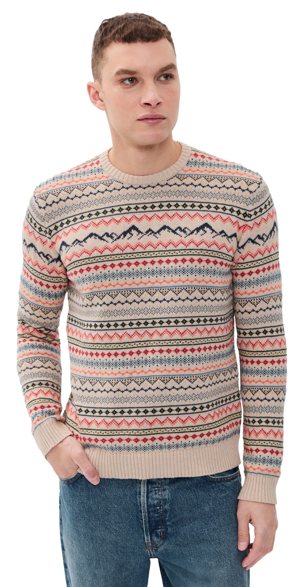 Marine Layer California Fair Isle Crew Sweater Oatmeal Multi M