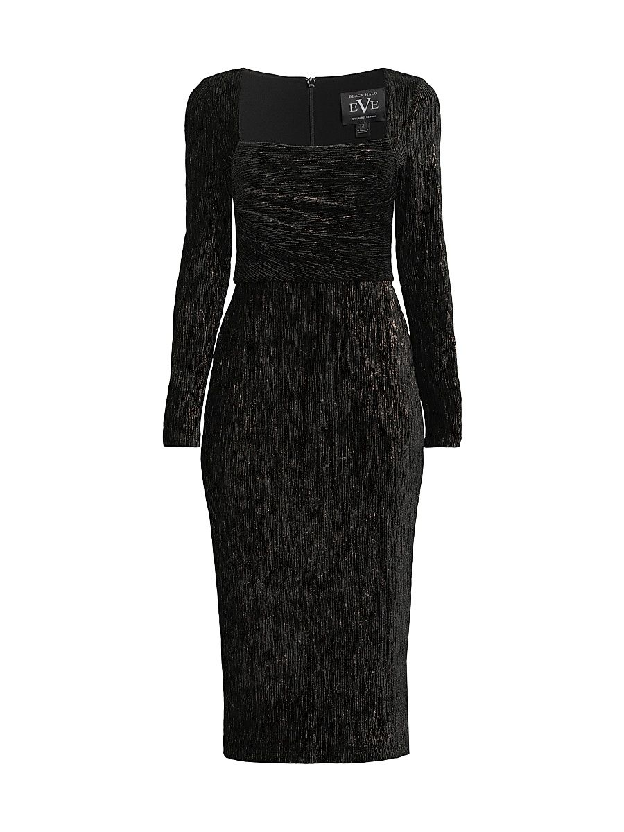 Women's Xander Plissé Cocktail Sheath Dress - Black Gold - Size 8