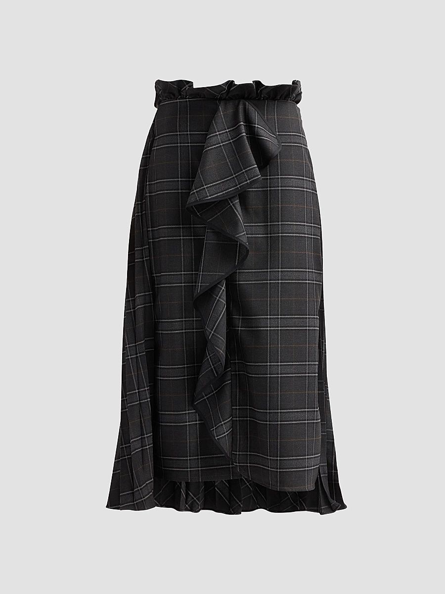 Women's Ramona Plaid Ruffle Midi Skirt - Gunmetal - Size 10