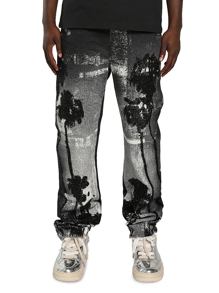Men's Digital Palm Print Straight-Leg Jeans - Black - Size 32