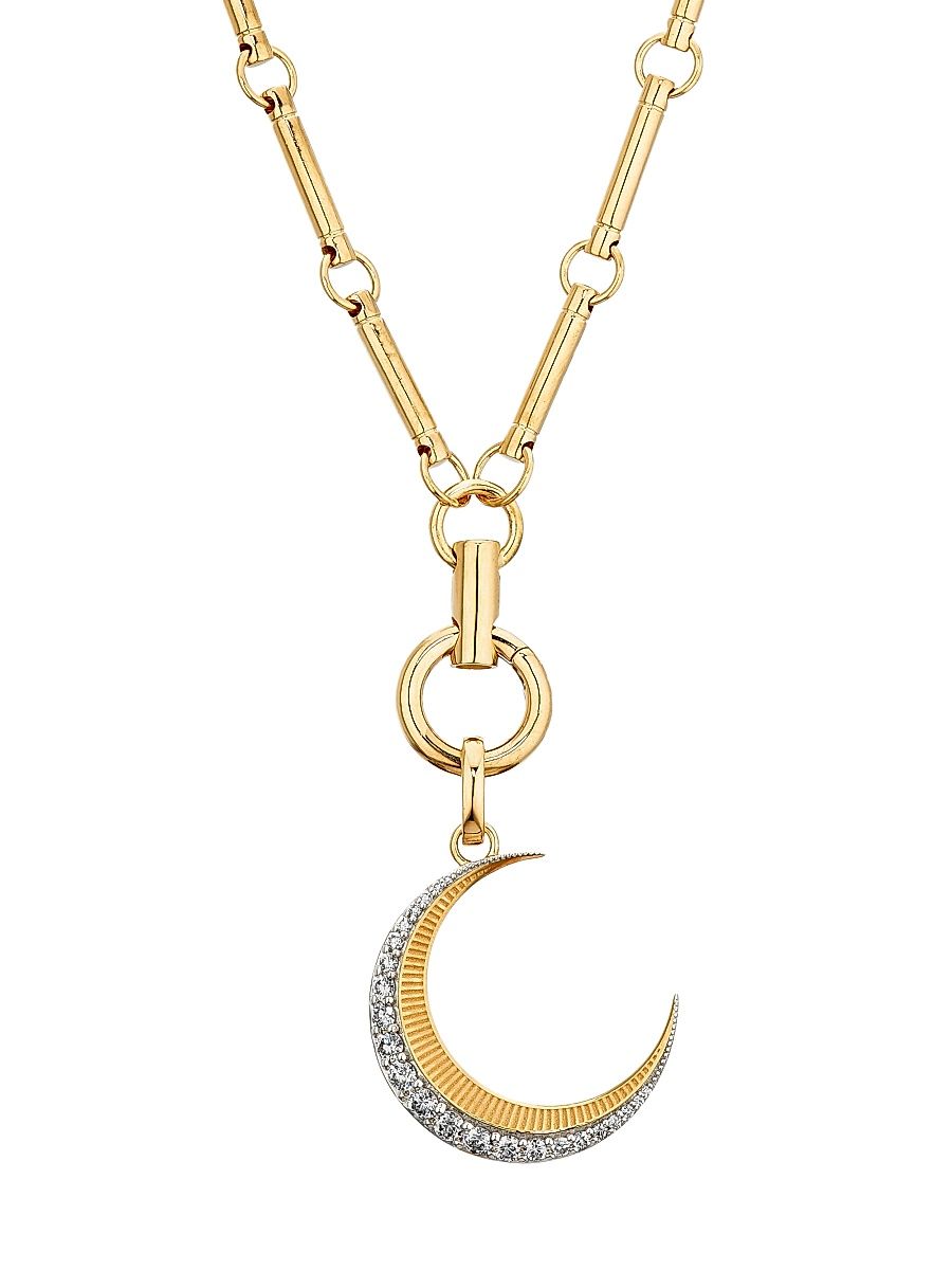 Women's 18K Yellow Gold & 0.58 TCW Diamond Crescent Pendant Necklace - Yellow Gold