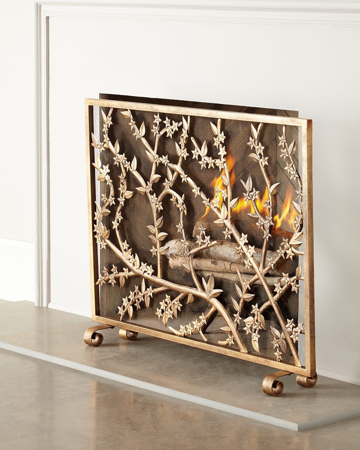 Golden Flowers and Branches Fireplace Screen