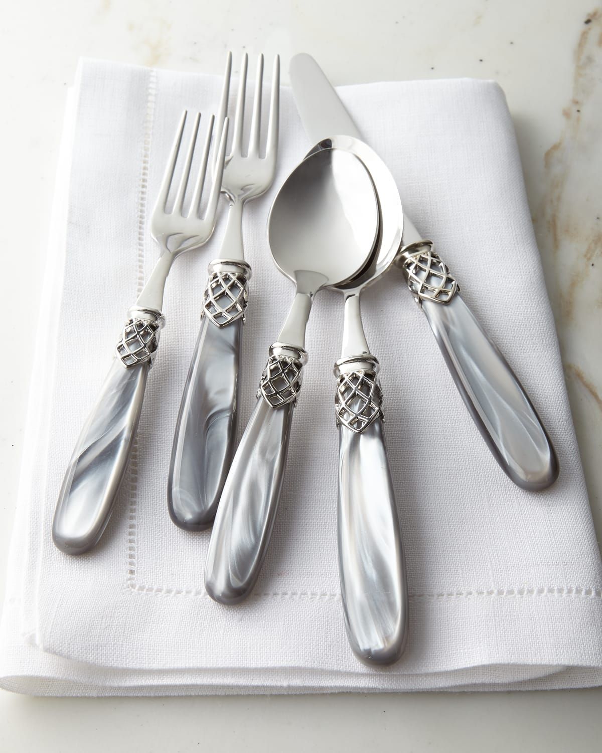 French Shine 20-Piece Flatware Service, Gray Pearl