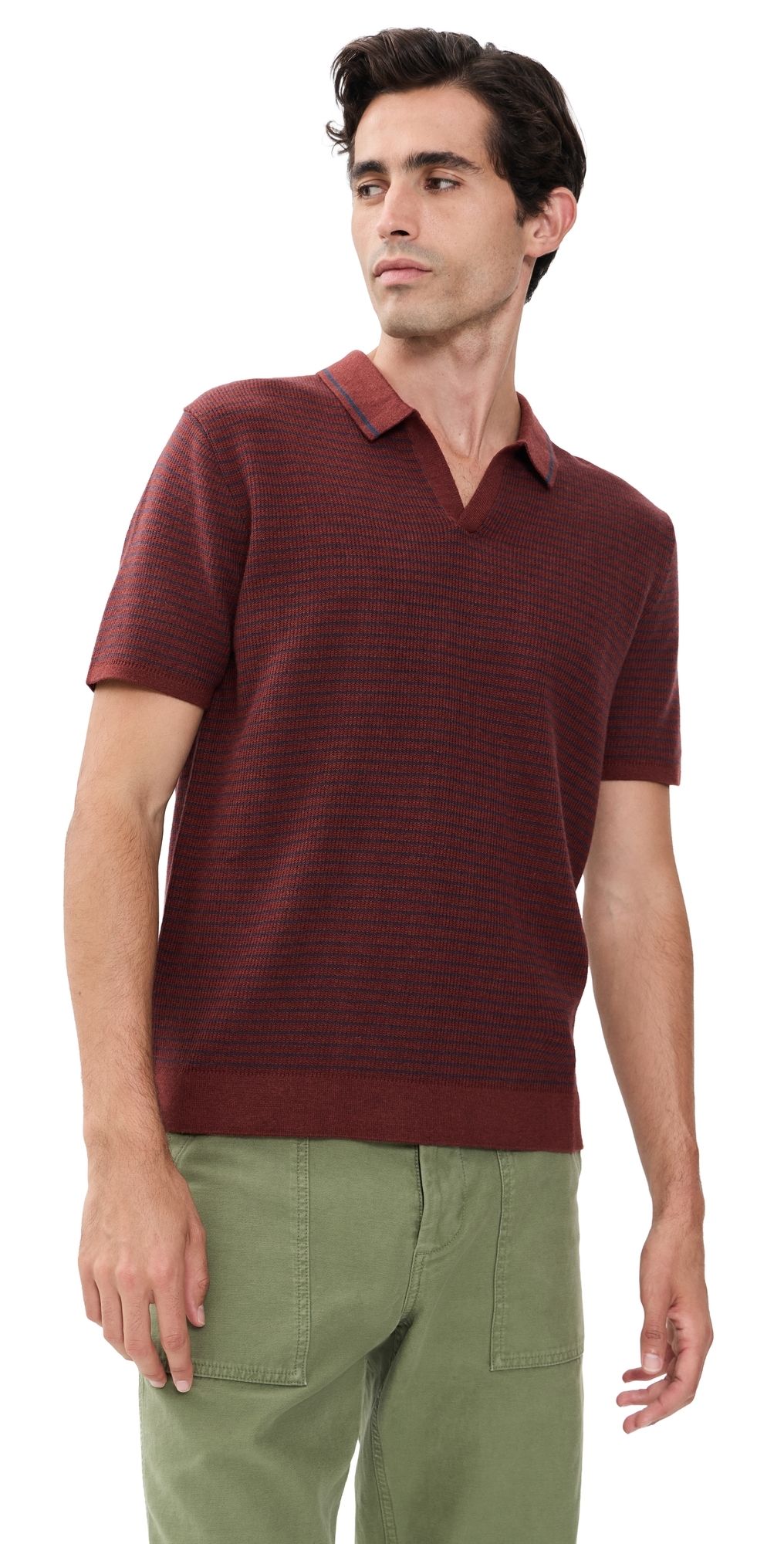 Marine Layer Greyson Sweater Polo Red/Navy Stripe M