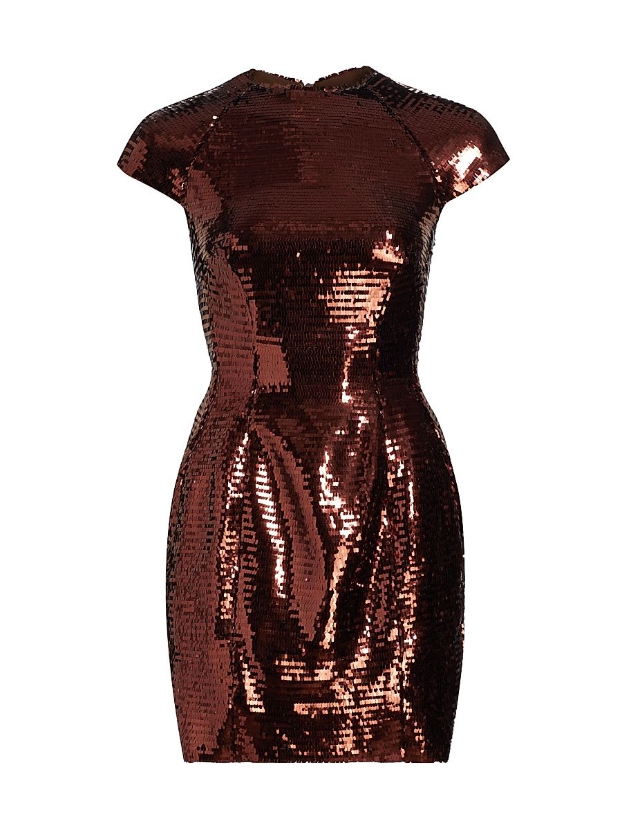 Women's Kristen Sequin Cap-Sleeve Minidress - Copper - Size 14