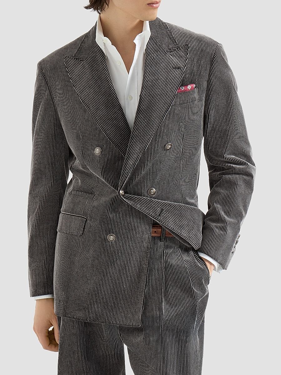 Men's Frosted Cotton Corduroy One-and-a-Half Breasted Tailor Blazer - Grey - Size 48