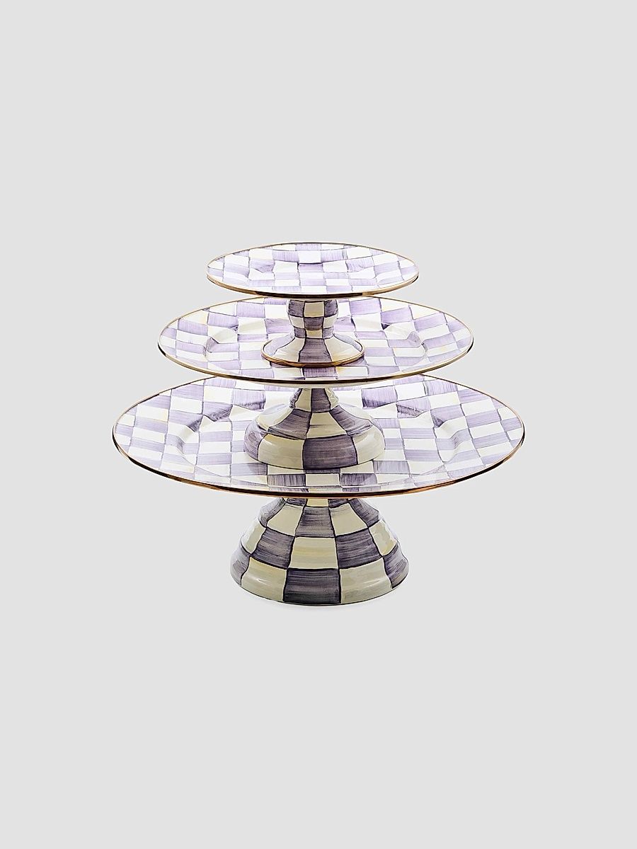 Violet Check Mini Pedestal Platter