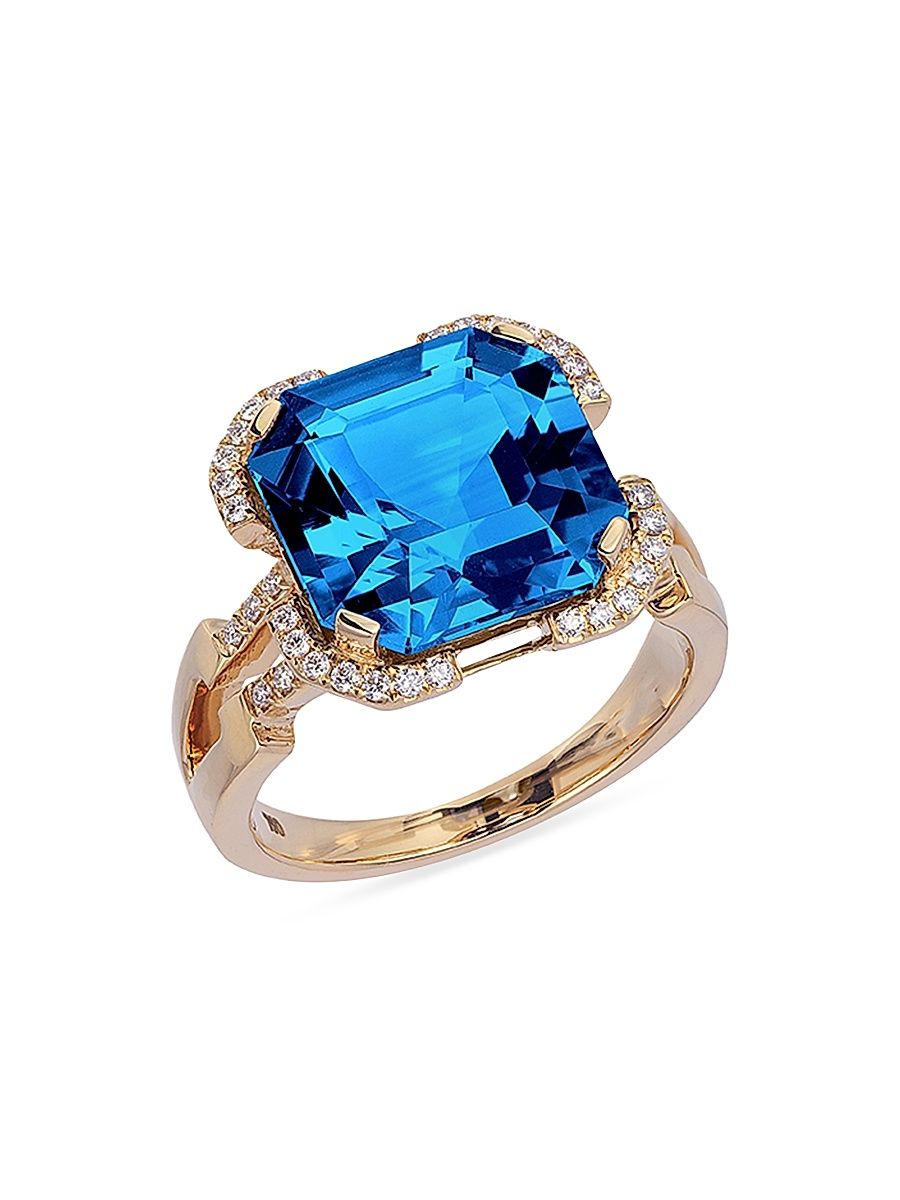 Women's Gossip 18K Gold, Diamond & Blue Topaz Cocktail Ring - Blue - Size 7