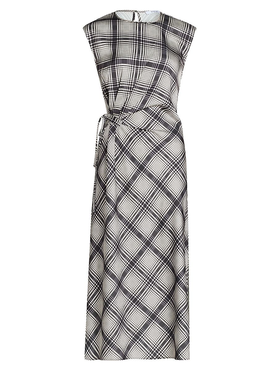 Women's Adelita Check Crêpe Satin Midi-Dress - Black Shark Ecru - Size 12