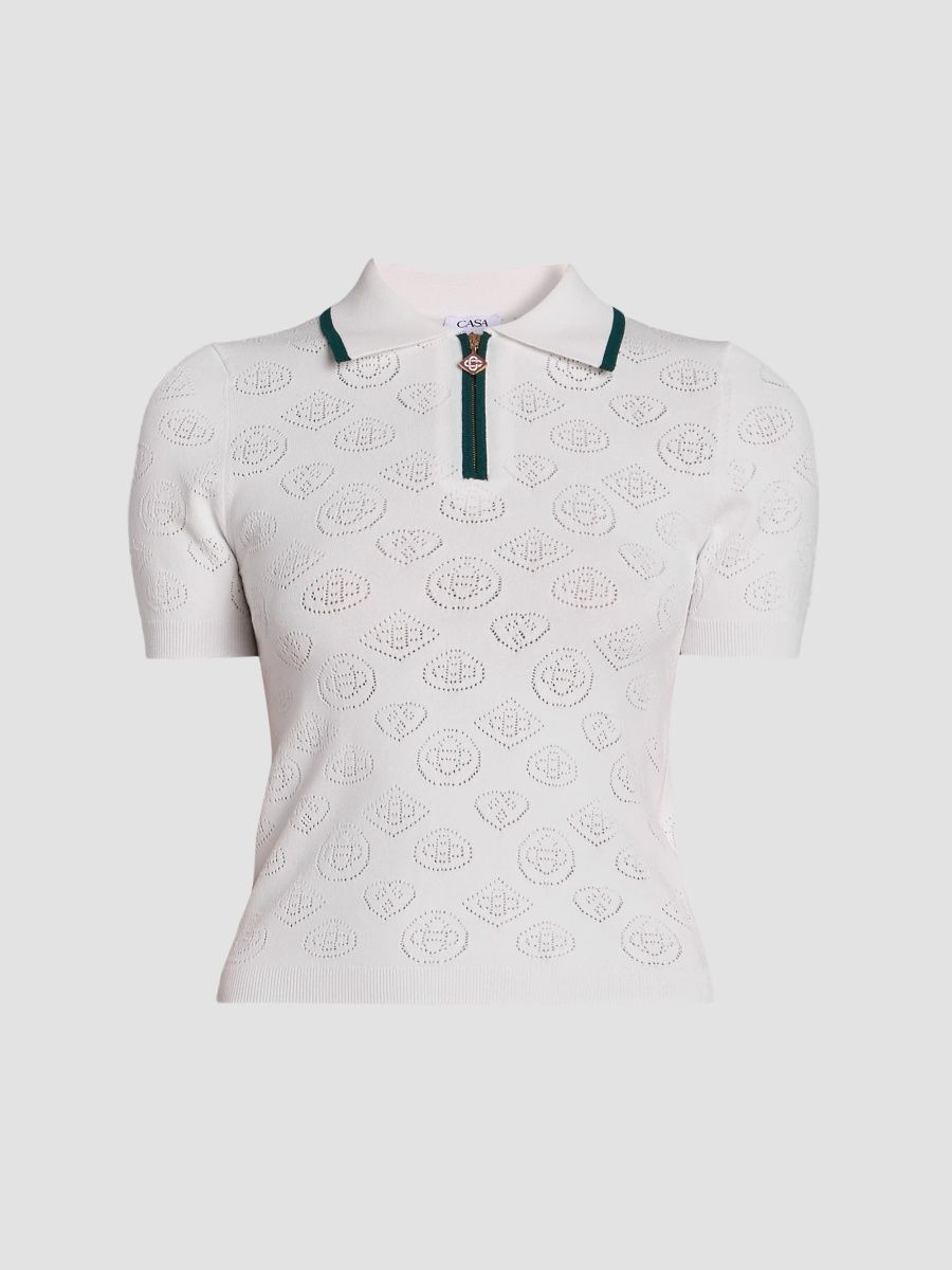 Casablanca Women's Pointelle Monogram Polo Shirt - Blend White - Size XS