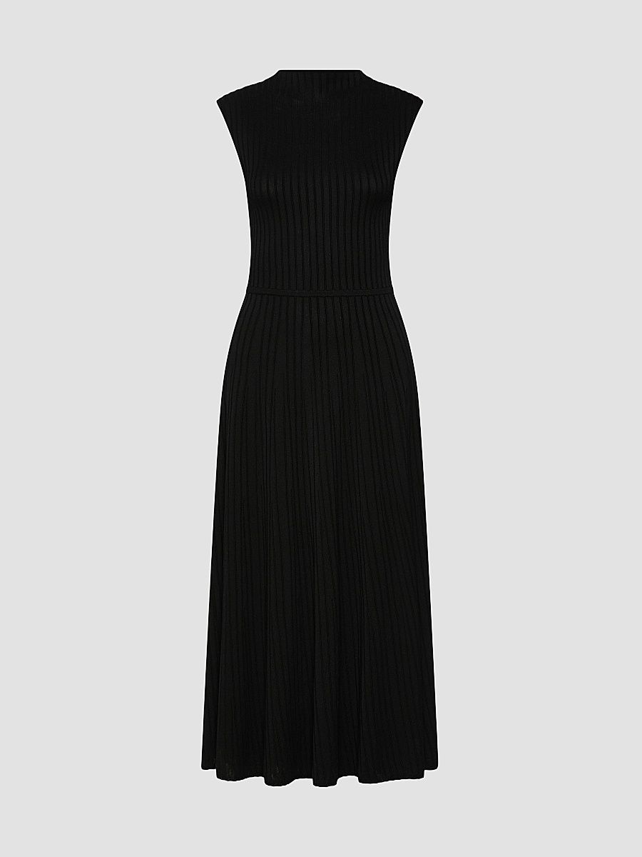 Women's Sleeveless Ribbed Knit Dress - Black - Size XL