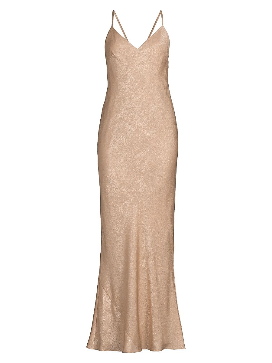 Women's Foiled Slip Maxi Dress - Beige Gold - Size 10
