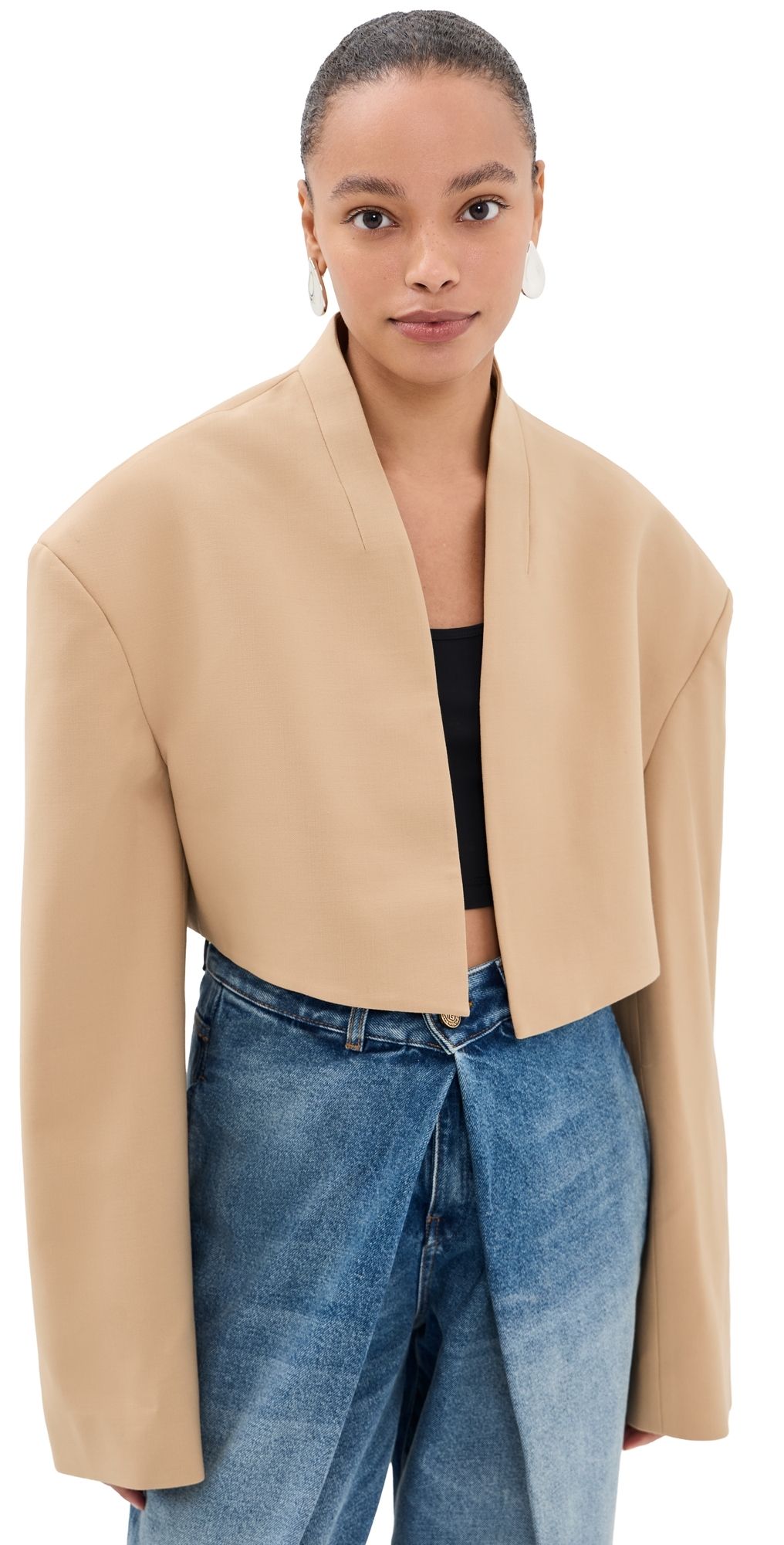A. W.A. K.E. MODE Cropped Tuxedo Jacket Camel M
