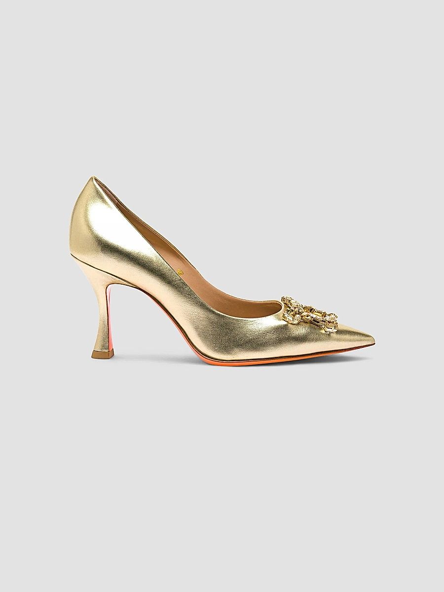 Santoni Women's Embellished 85MM Metallic Leather Pumps - Gold - Size 12