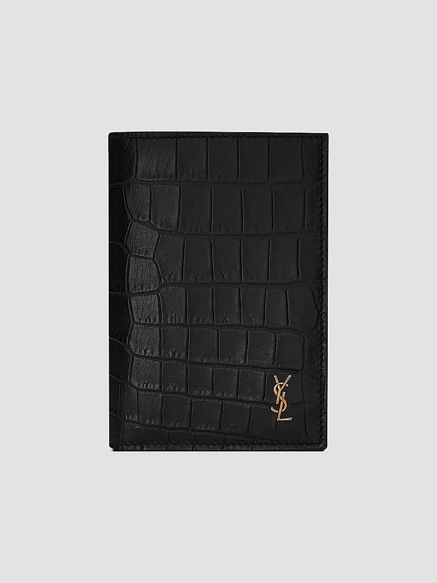 Saint Laurent Men's Tiny Cassandre Credit Card Wallet - Black