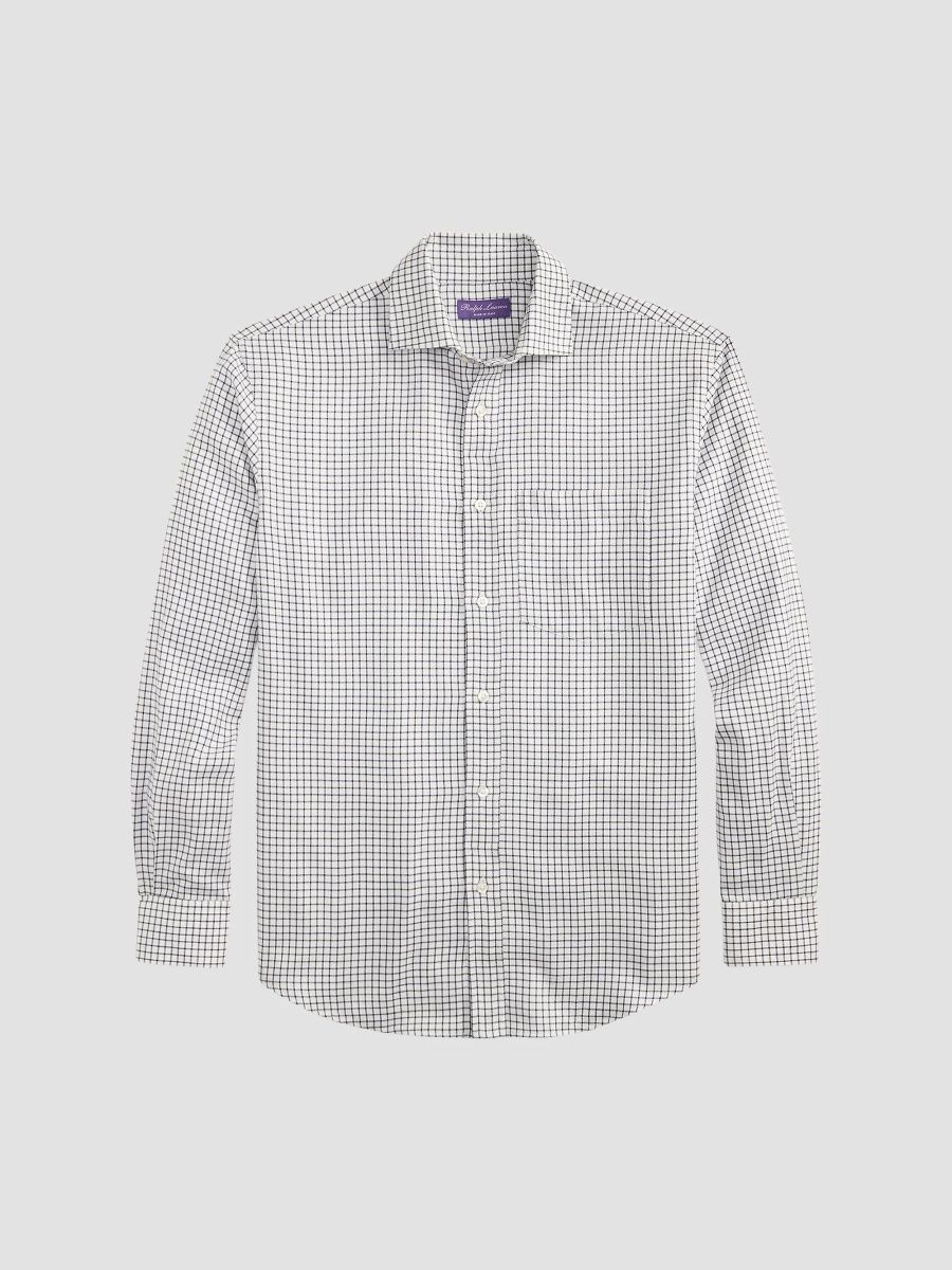 Ralph Lauren Purple Label Men's Tattersall Twill Shirt - Cream Navy - Size XXL