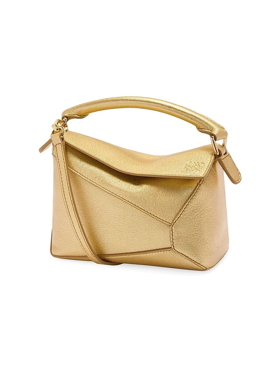Women's Mini Puzzle Edge Metallic Leather Bag - Gold