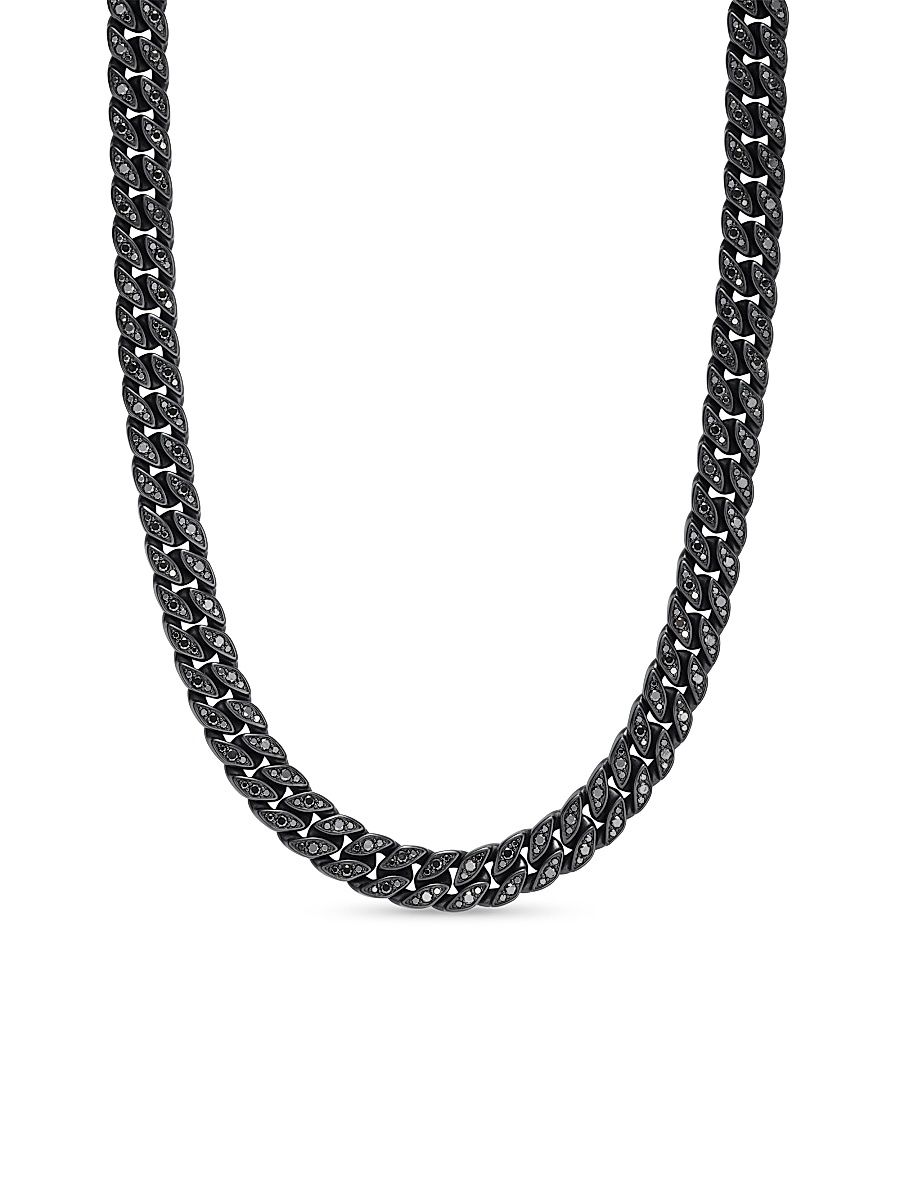 Men's Curb Chain Necklace in Titanium - Black Diamond - Size 22