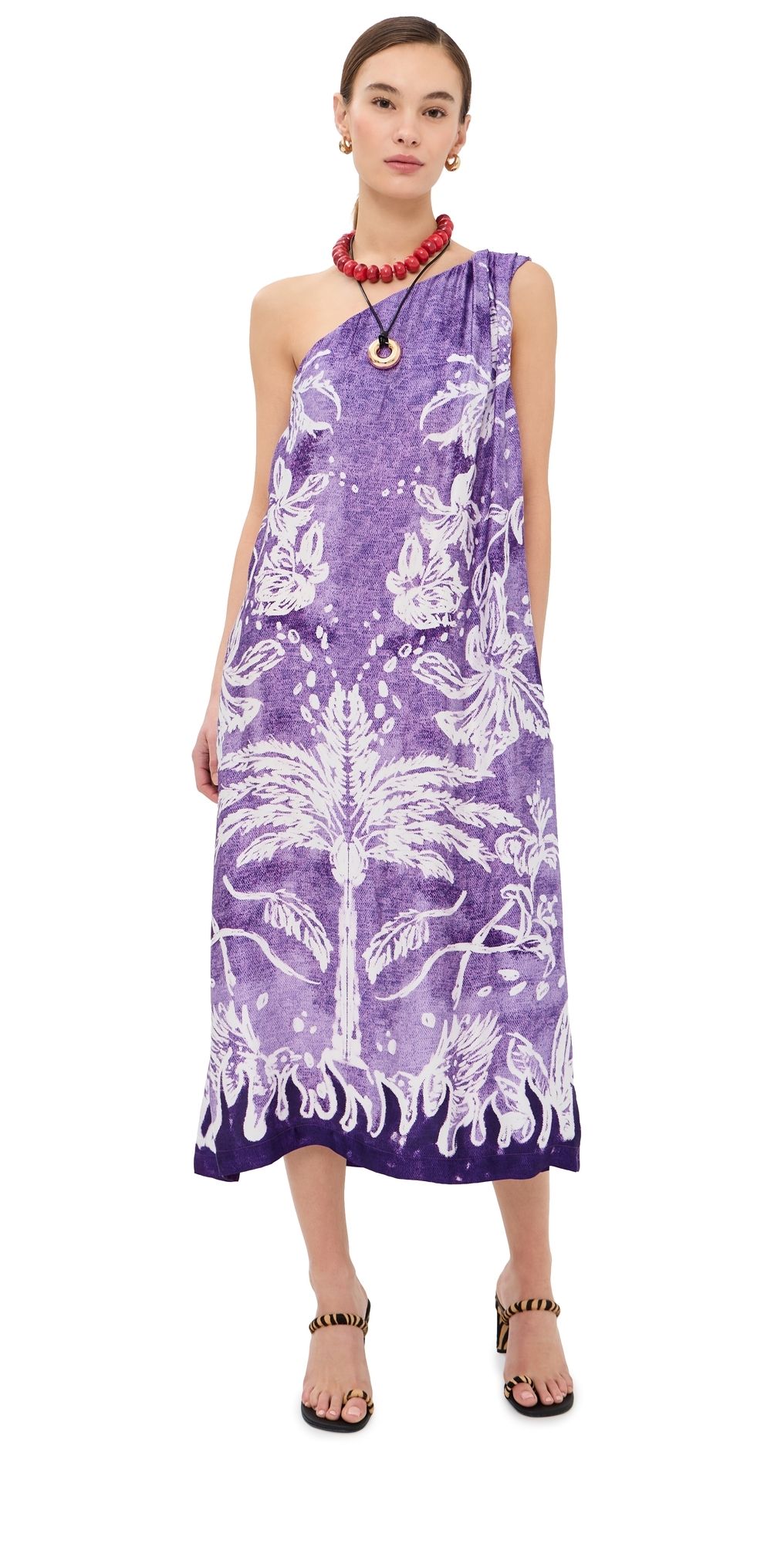 Stella Jean One Shoulder Dress Purple Palm And Nature 38