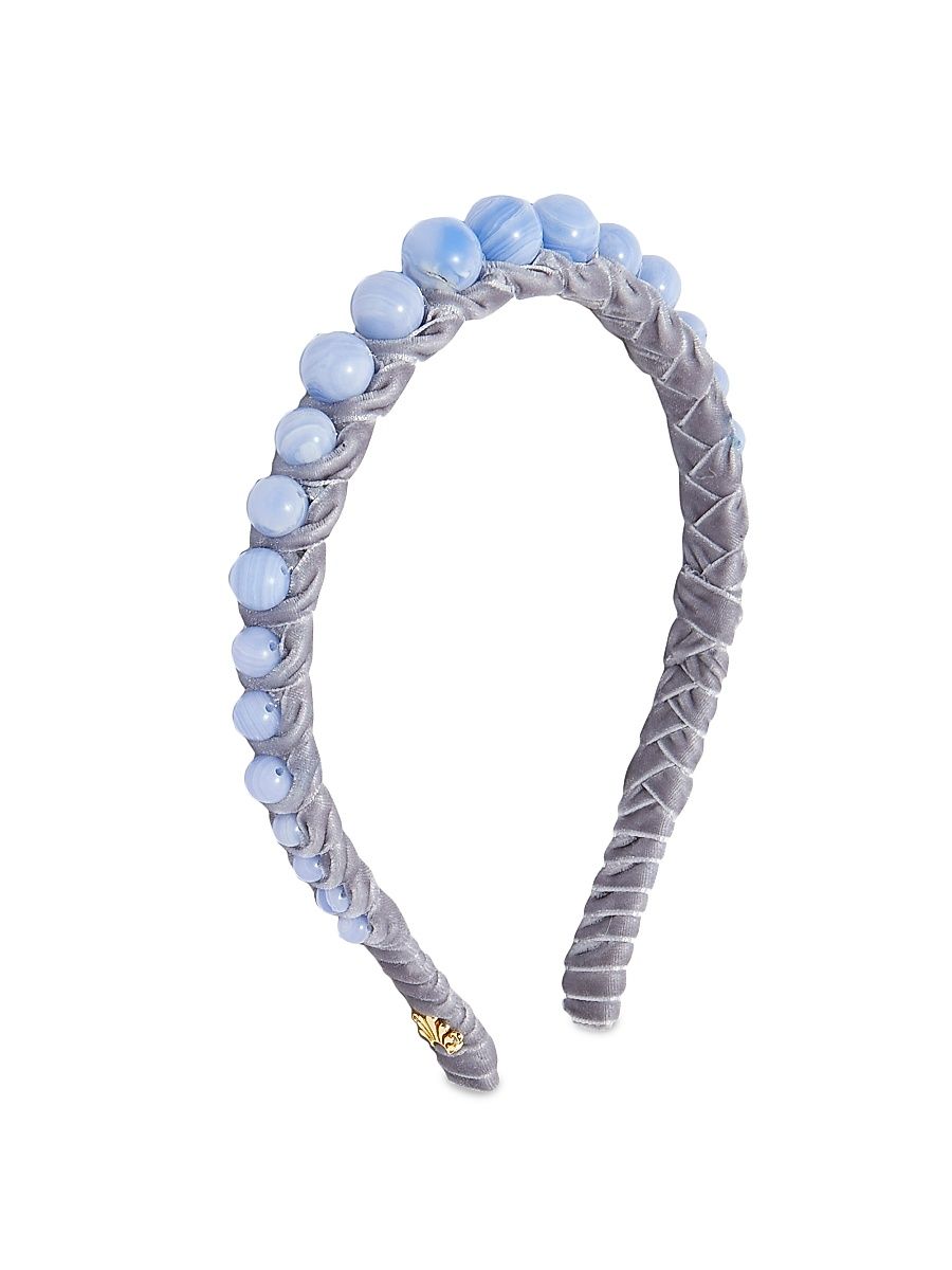 Women's Graduated Bead Velvet Headband - Blue Lace Agate
