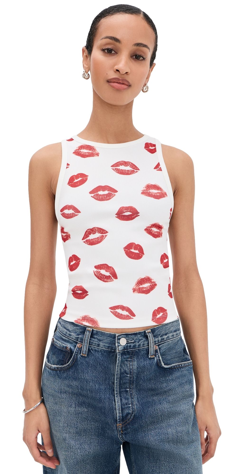 ALICE + OLIVIA Allen Tank Top Lips XS