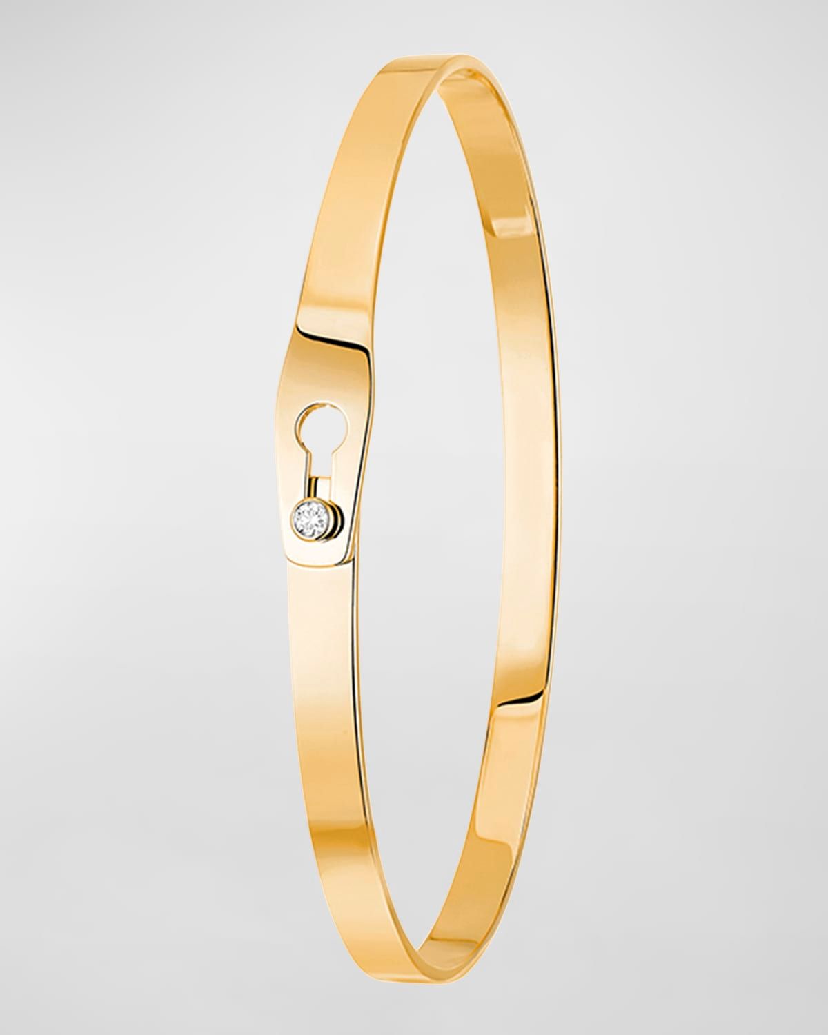 Yellow Gold Secure Narrow Bangle Bracelet with 1 Diamond