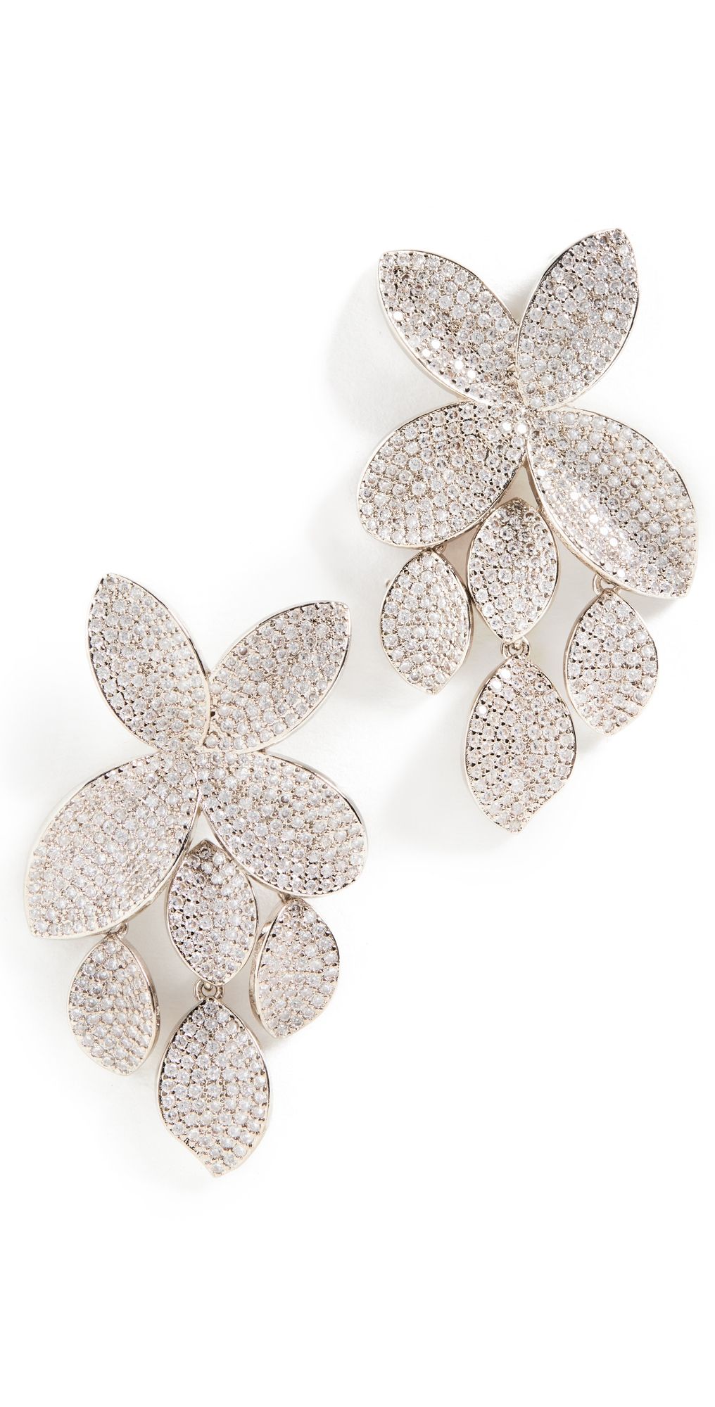 SHASHI Pave Flower Drop Earrings White Gold One Size