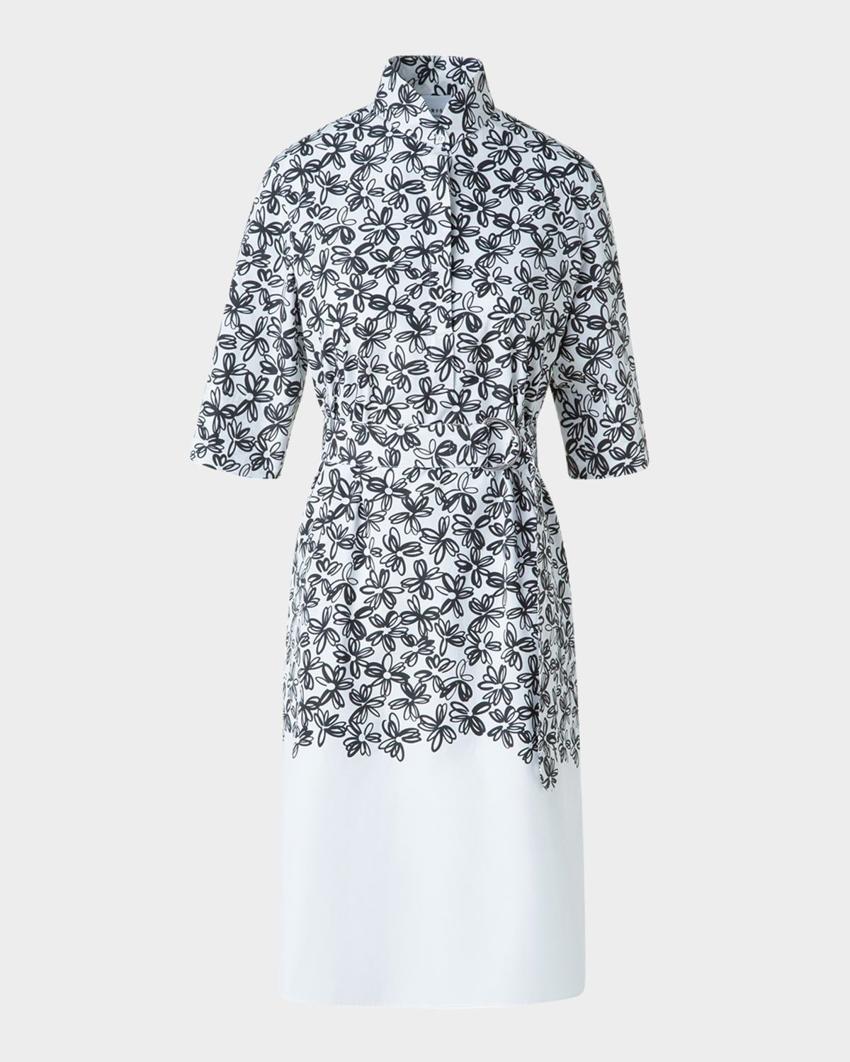 Daisy-Print Cotton Poplin Belted Shirtdress